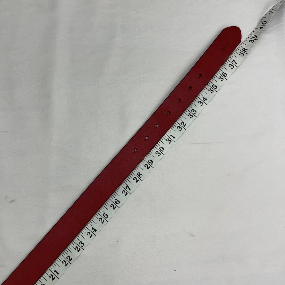 Falari Leather Belt Mens Medium 34-36 Red Silvertone Buckle 29-35